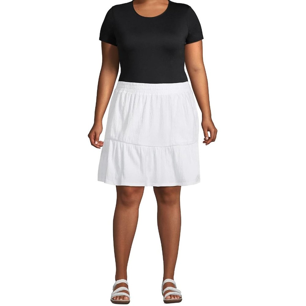 NWT  Lands End Womens Hi Rise Pull On Tiered Skirt Pure White Size XL $75 2C062